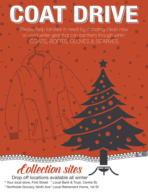 冬季大衣驱动慈善海报模板。图片下载