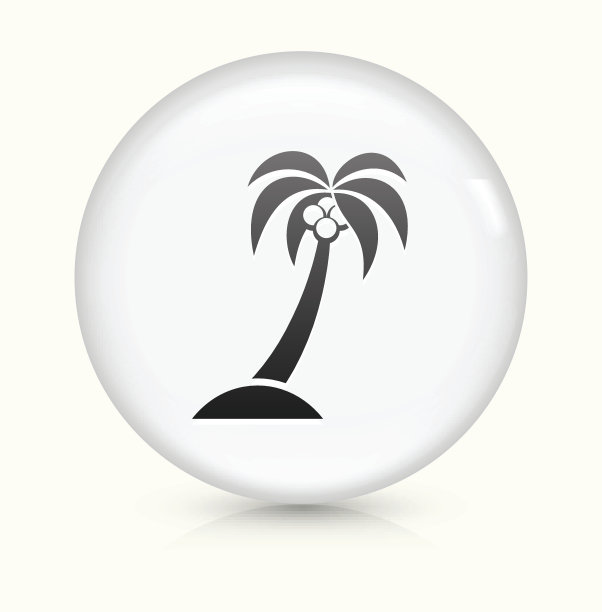 棕榈树图标上的白色圆形矢量按钮图片下载