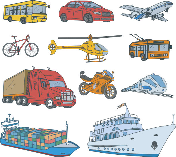 运输和物流彩色涂鸦图片下载