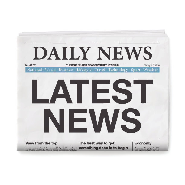 最近的新闻标题。报纸孤立在白色背景上图片下载