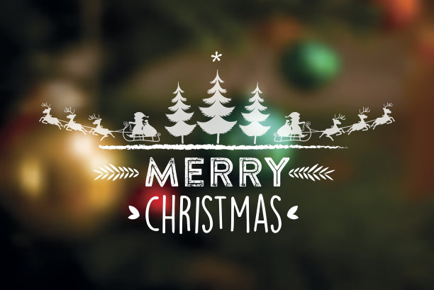 圣诞快乐线插图在模糊的背景图片下载