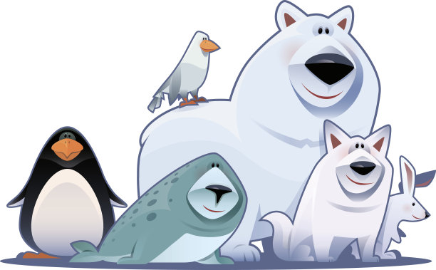 快乐的极地动物聚在一起图片下载