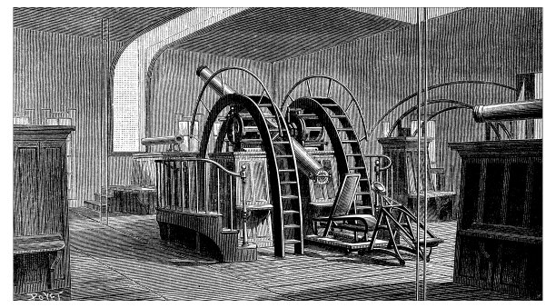 仿古插图的里克天文台望远镜，山汉密尔顿，加利福尼亚州图片下载