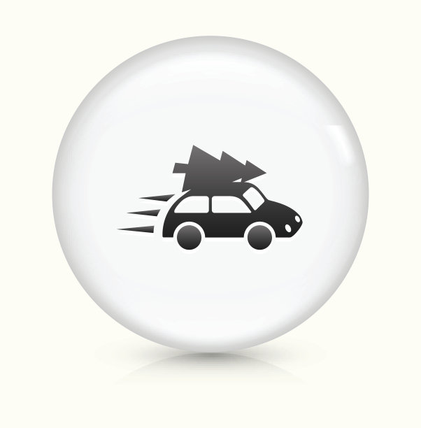 汽车和圣诞树图标上的白色圆形矢量按钮图片下载