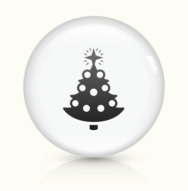 圣诞树图标上的白色圆形矢量按钮图片下载