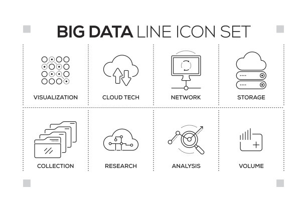 大数据关键词与单色线条图标图片下载