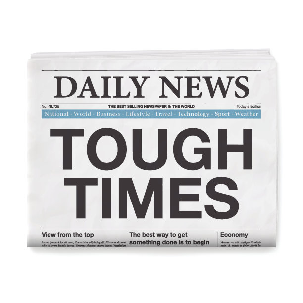 艰难时期标题。报纸孤立在白色背景上图片下载