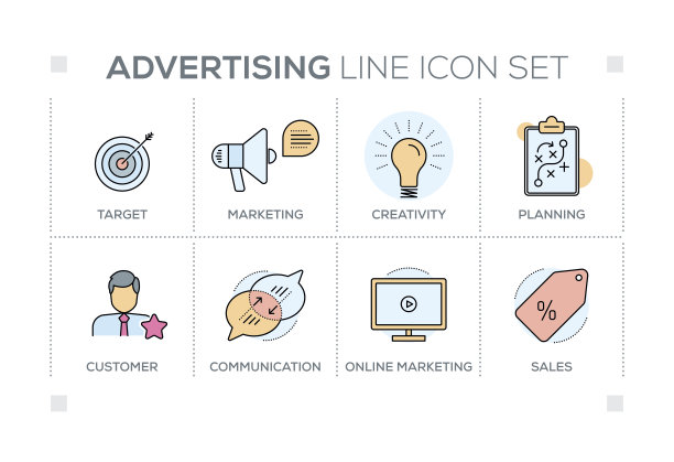 广告关键词与线条图标图片下载
