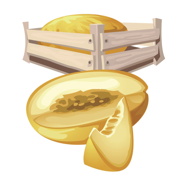 甜瓜收在木盒里，矢量水果图片下载