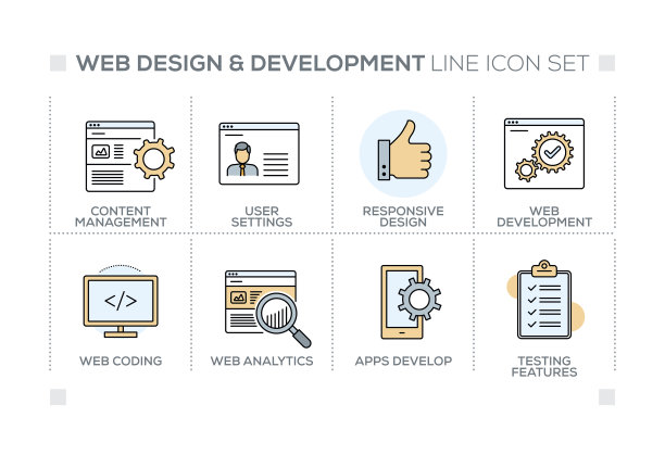 网页设计和开发关键字与线条图标图片下载