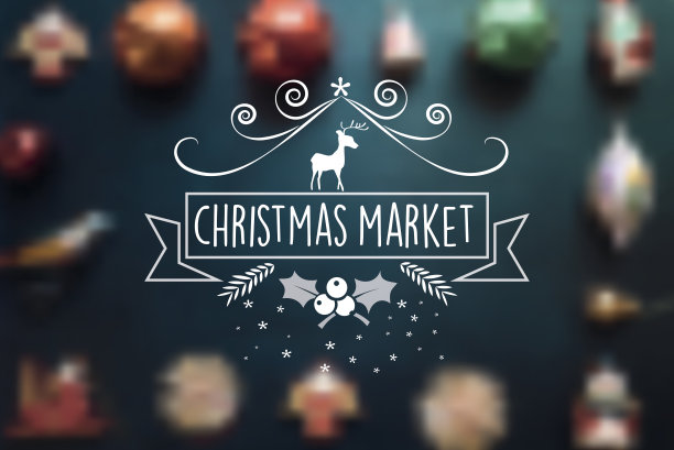 圣诞市场上模糊球上的复古徽章图片下载