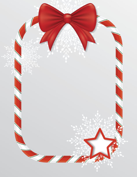 圣诞糖果甘蔗与弓和雪花边界图片下载