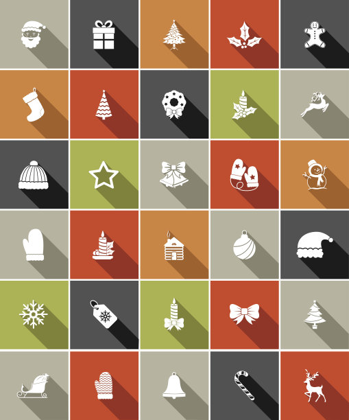 Flat Color UI Long Shadow网站圣诞图标图片下载