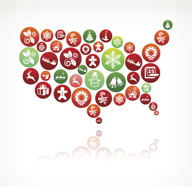 美国地图季节性圣诞假日图形模式。图片下载