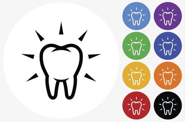 清洁和强壮的牙齿图标上的平面颜色圆圈按钮图片下载
