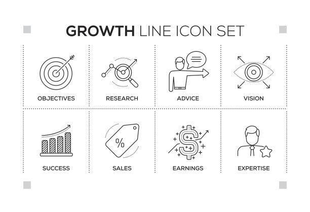 增长关键词与单色线图标图片下载