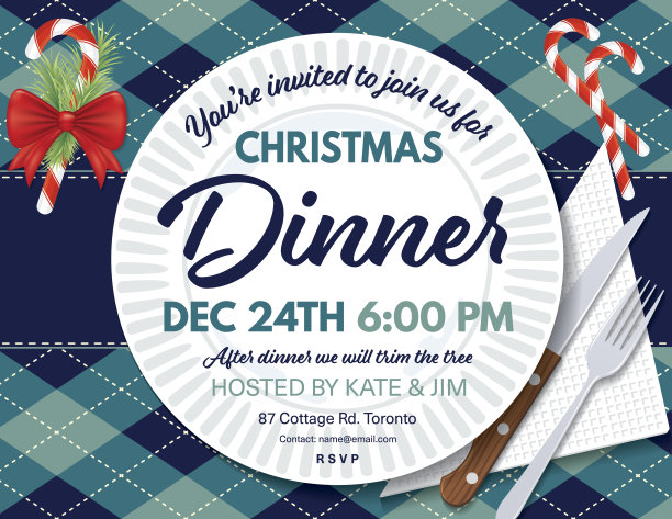 菱形桌布圣诞晚餐邀请模板图片下载