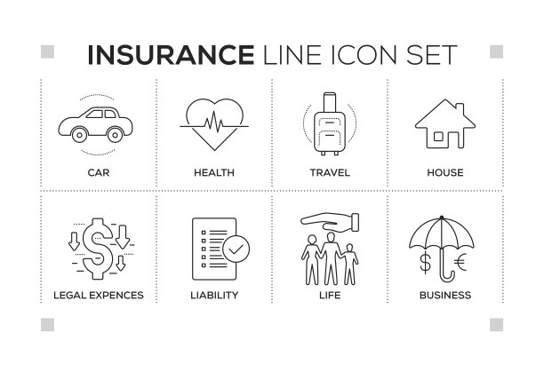 保险关键词与单色线图标图片下载