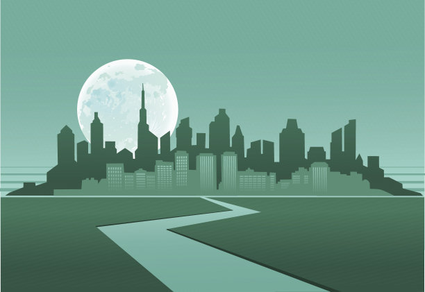 满月下的虚构城市天际线图片下载