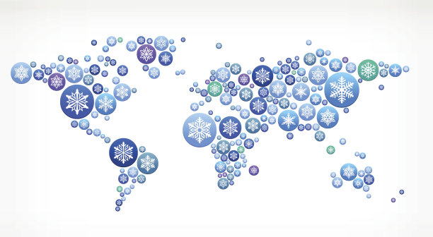 世界地图冬季季节雪花图形模式。图片下载