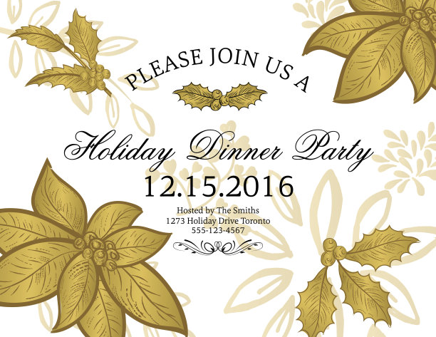 植物圣诞一品红派对邀请函图片下载