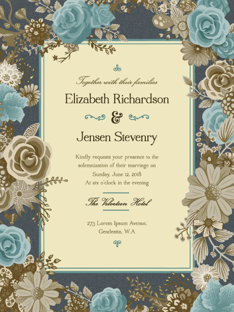 花卉婚礼请柬模板图片下载