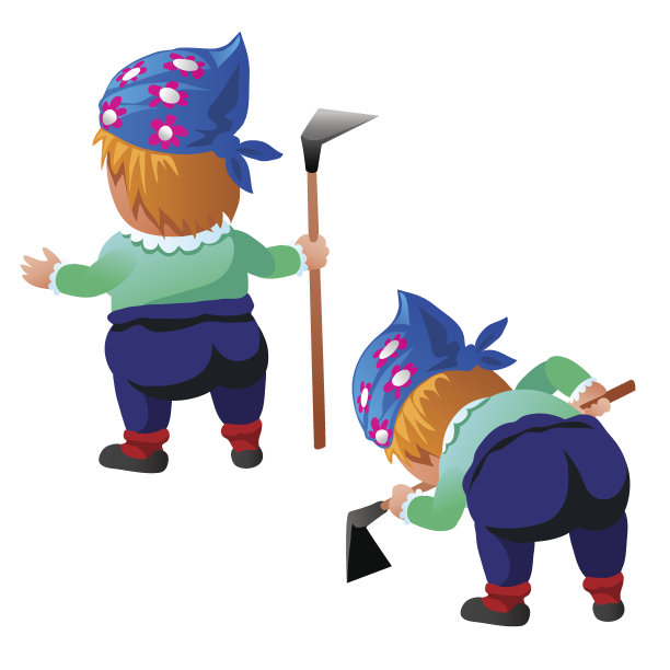 女园丁与锄头在两个姿势孤立图片下载