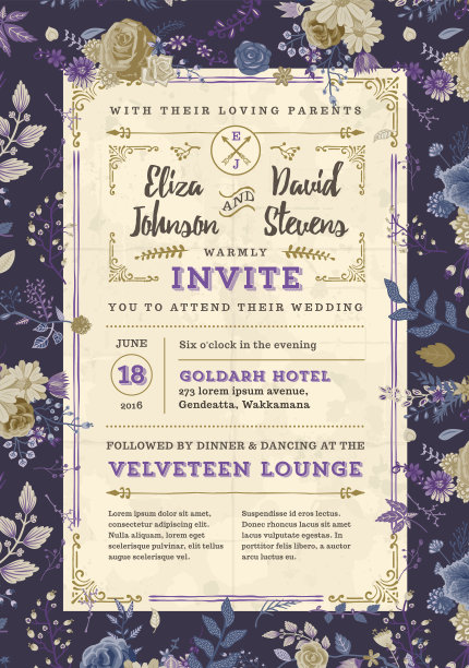 花卉婚礼请柬模板图片下载