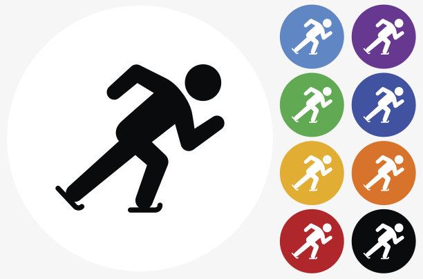速度滑冰图标上的平面颜色圆圈按钮图片下载