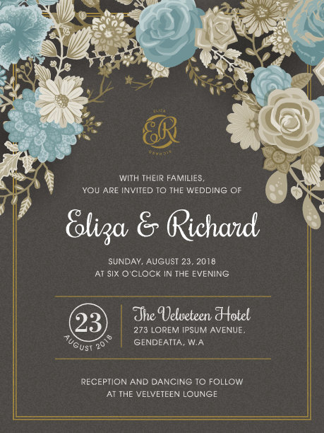 花卉婚礼请柬模板图片下载