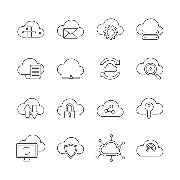 云计算单色线图标集图片下载