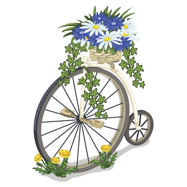 用花装饰的老式自行车图片下载