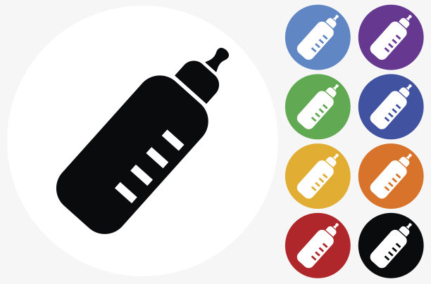 婴儿瓶图标在平面颜色的圆圈按钮图片下载