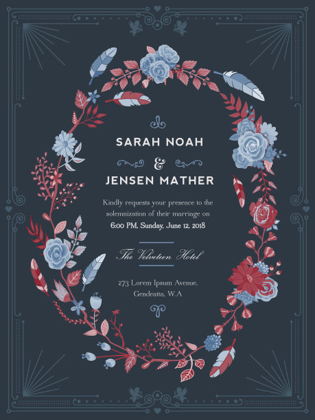 花卉婚礼请柬模板图片下载