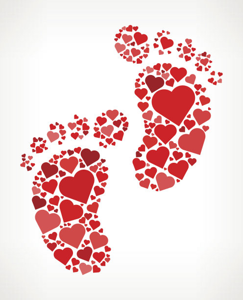 婴儿脚印红心爱的模式图片下载