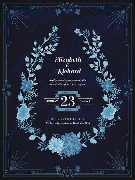 花卉婚礼请柬模板图片下载