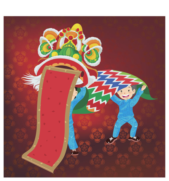 儿童舞狮与中国对联图片下载