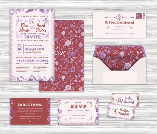 花卉婚礼邀请模板集图片下载