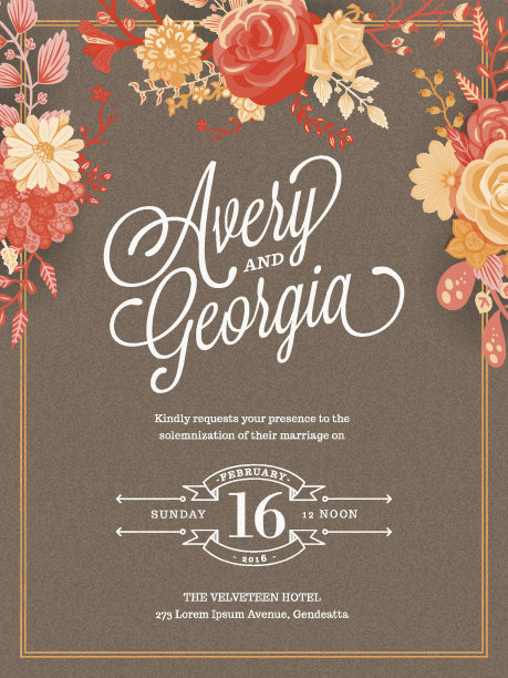 花卉婚礼请柬模板图片下载