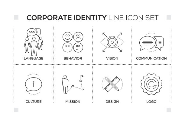 企业标识关键词与单色线图标图片下载