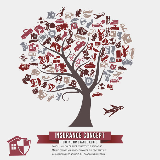 在线保险概念与图标在一棵树形状图片下载