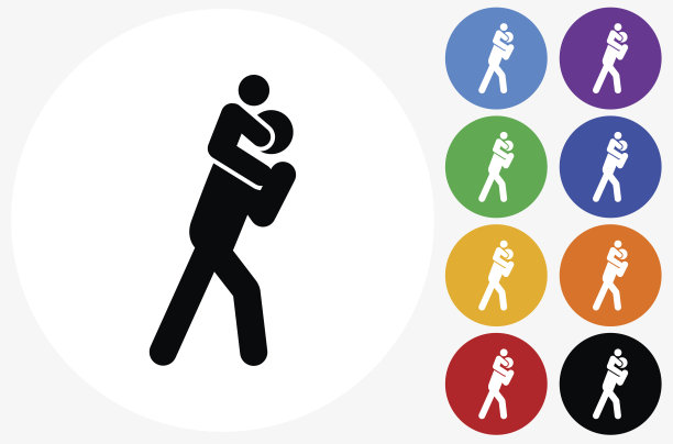 儿子在父亲的肩膀图标上的平面颜色圆形按钮图片下载