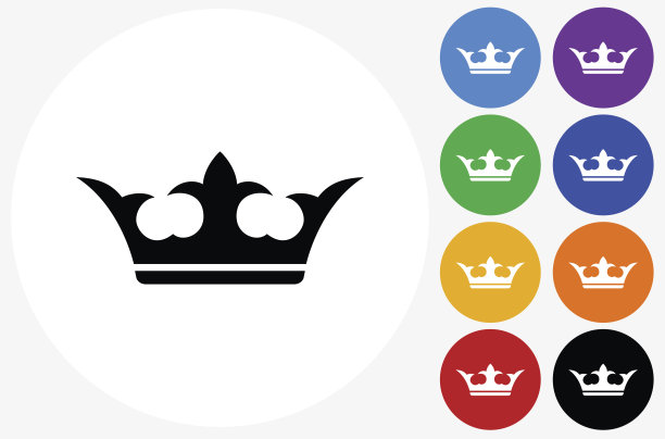 皇冠图标在平面颜色的圆圈按钮图片下载