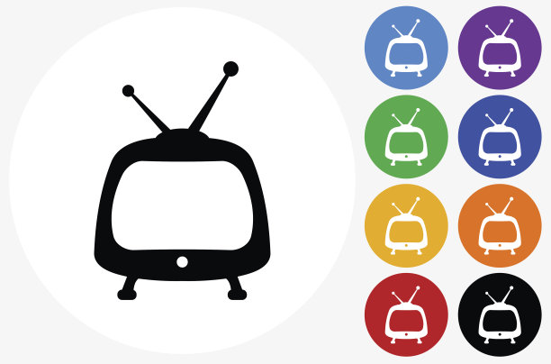 电视图标上的平面颜色圆圈按钮图片下载