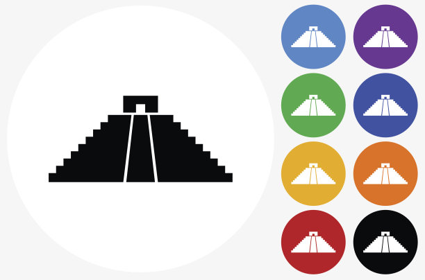 美洲原住民金字塔图标上的平面颜色圆形按钮图片下载