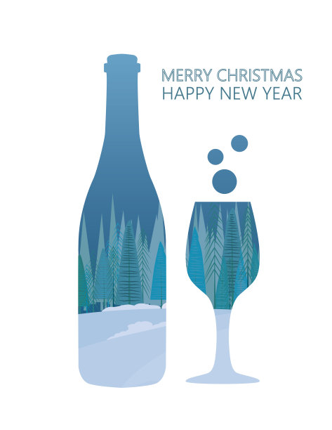 双曝光圣诞卡-酒瓶和玻璃图片下载