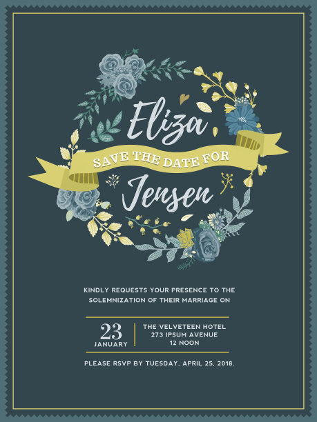 花卉婚礼请柬模板图片下载