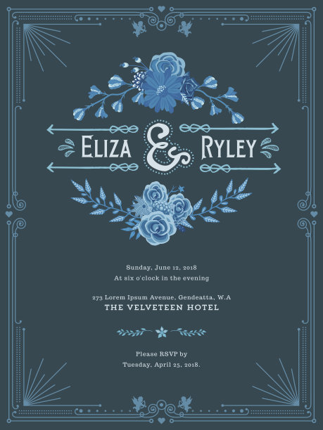 花卉婚礼请柬模板图片下载