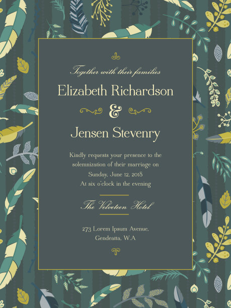 花卉婚礼请柬模板图片下载