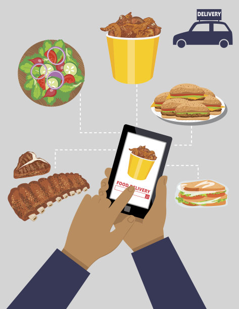 一名男子在平板电脑上订餐图片下载